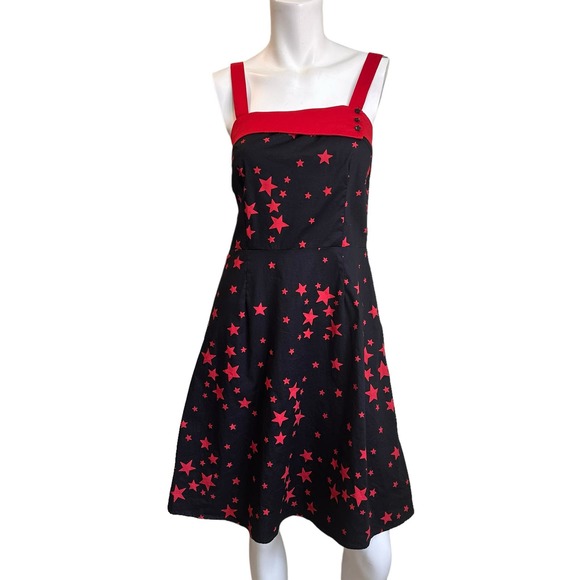 Vintage 90's Y2K Morbid Threads Red & Black Goth Star Print Sleeveless Dress M - Picture 1 of 9